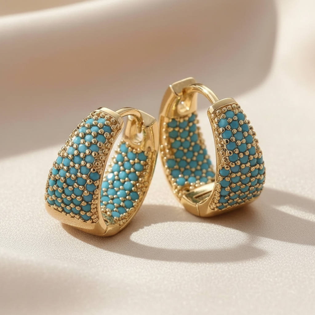 Bohemian Style Faux Turquoise Hoop Copper Earrings