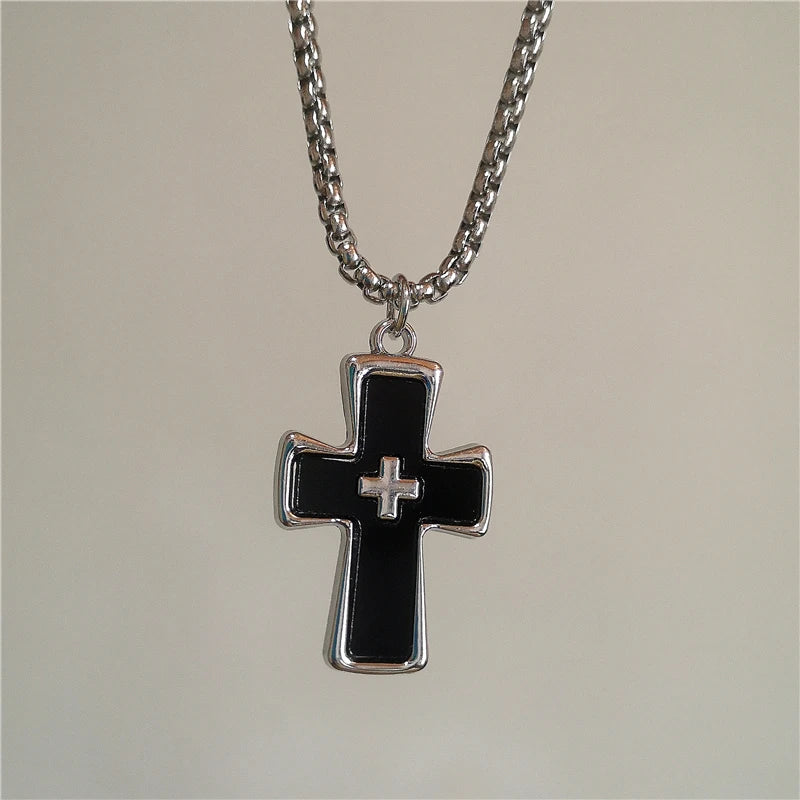 Stainless Steel Gothic Y2K Black Thorn Cross Heart Pendant Choker Necklace Selection