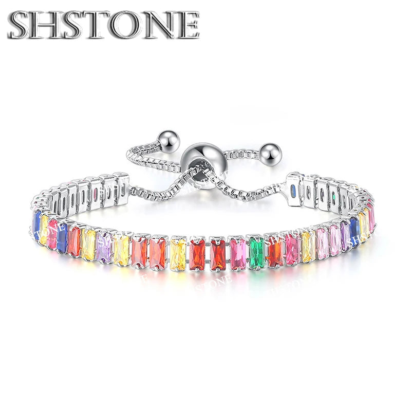 Selection of 925 Sterling Silver Chain Bracelets with Multi-colored Zircons