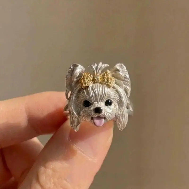 Zinc Alloy Dog Head Rings with Cubic Zirconia Stones - Various Breeds & Styles