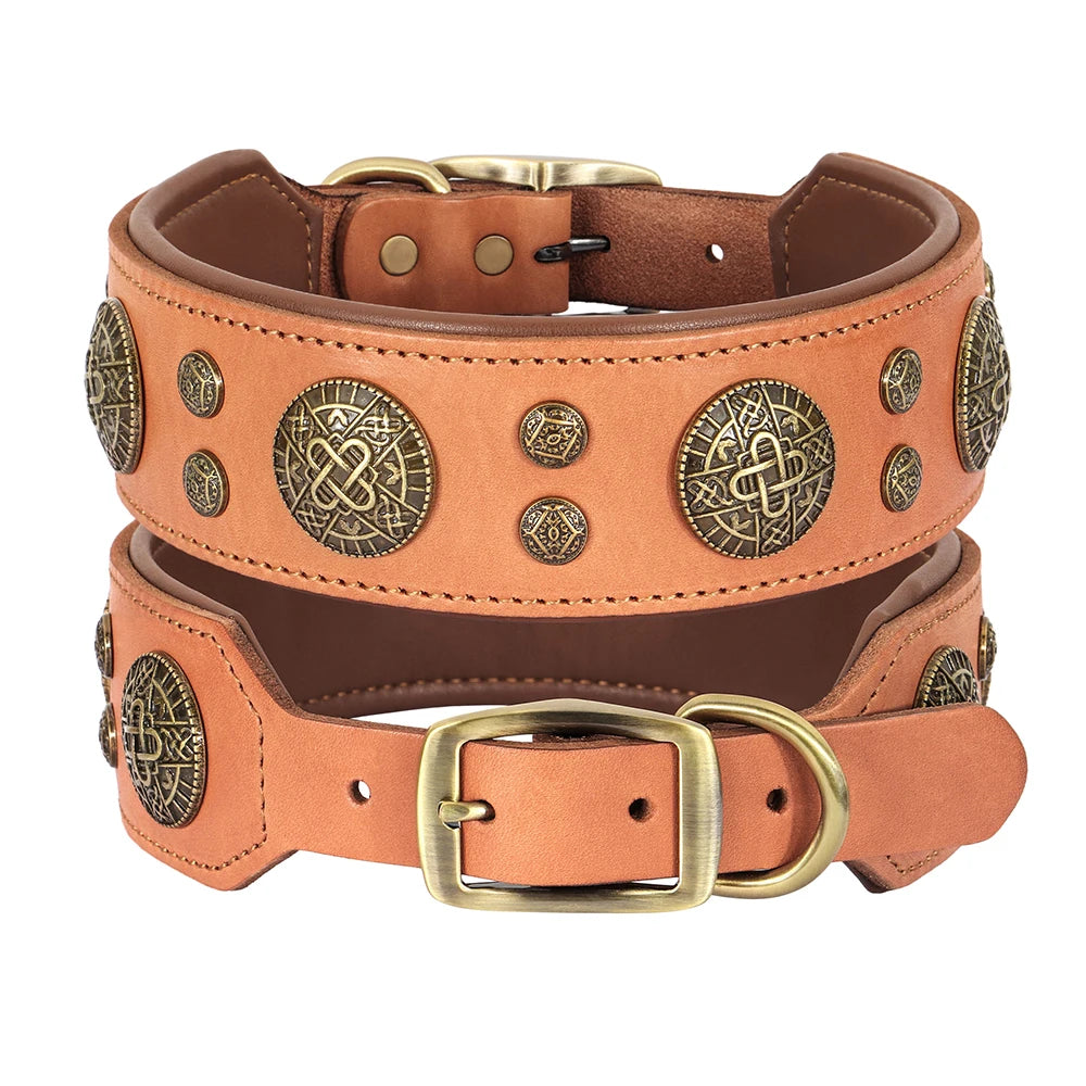 Genuine Leather Medium Size Dog Collar - Cool Spiked Studded Adjustable