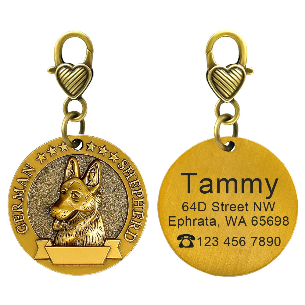 Personalized Dog ID Tag Customizable Copper Coated Various Dog Breeds