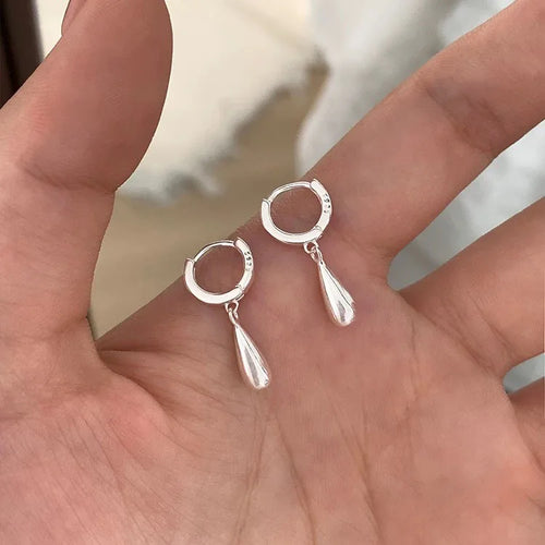 925 Polished Sterling Silver Hoop Teardrop Earrings