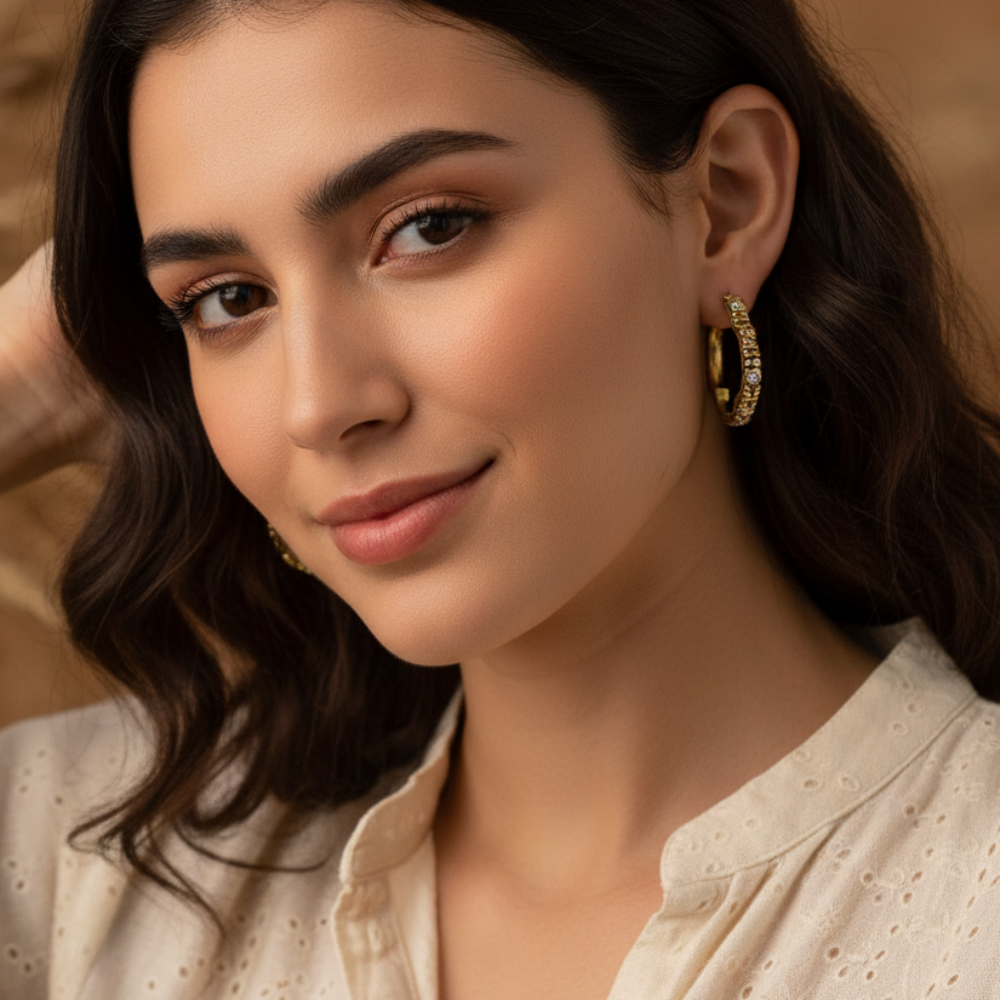 Clover Hoop Earrings with Cubic Zirconia & Antique Detail Design