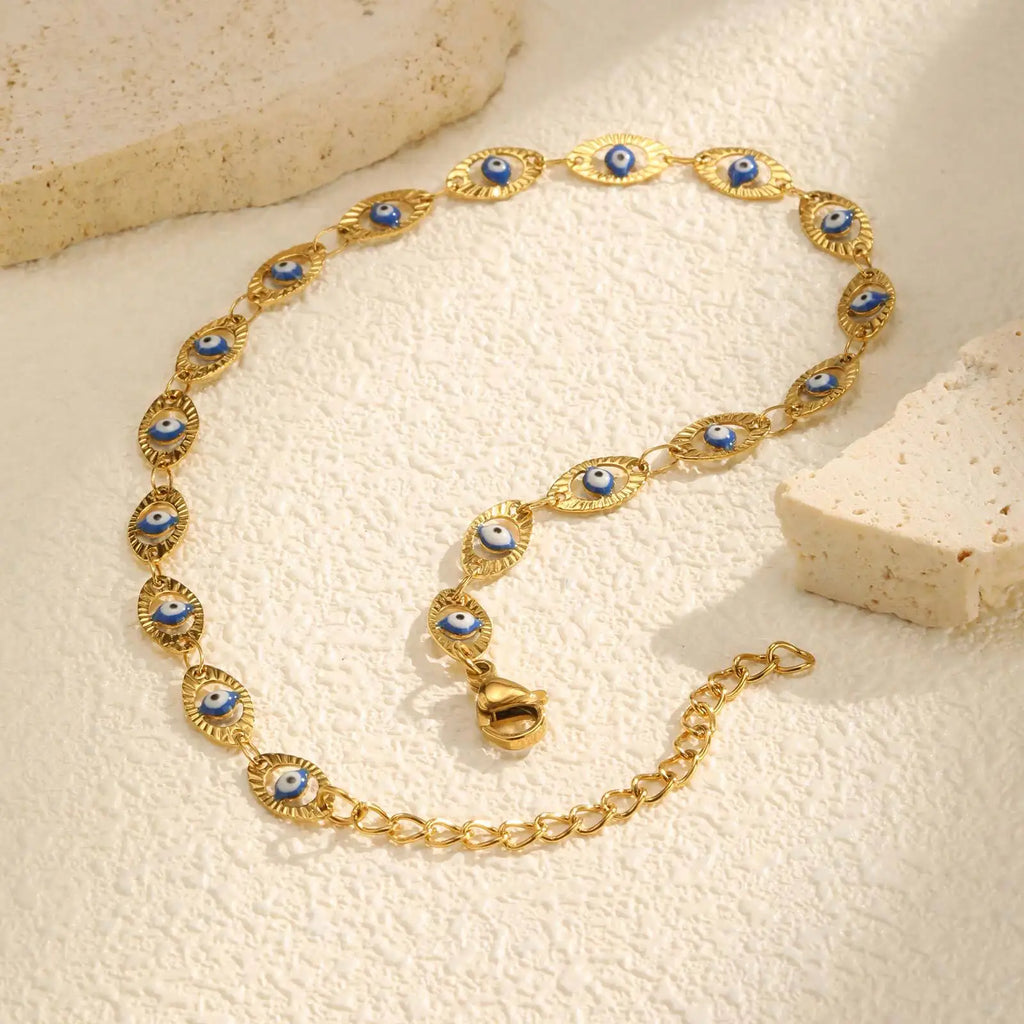 Gold Plated Stainless Steel Evil Eye Anklet