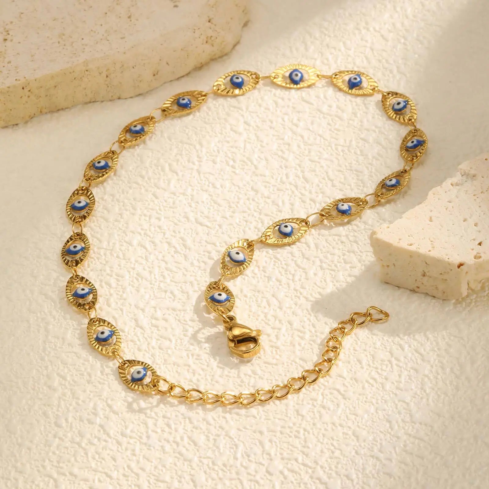 Gold Plated Stainless Steel Evil Eye Anklet
