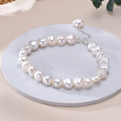 925 Sterling Silver Freshwater 8-9mm White Pearl Bracelet