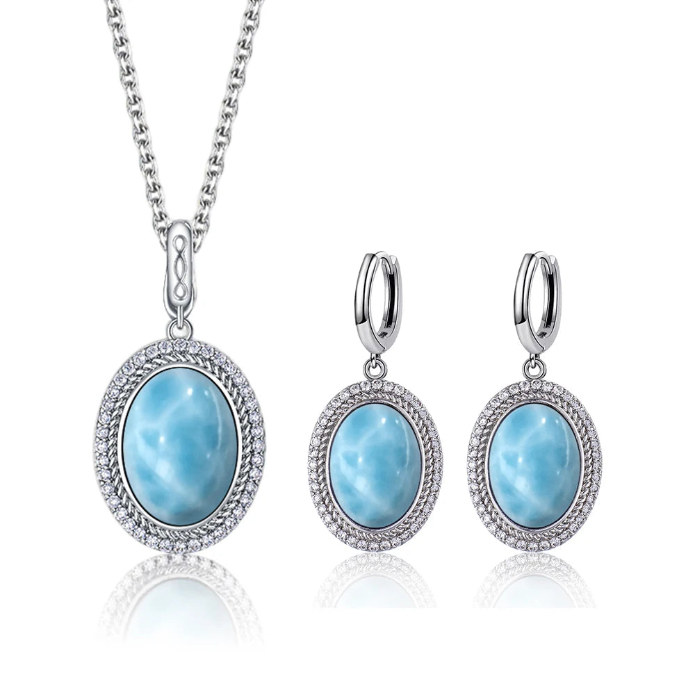 925 Sterling Silver Natural Moonstone Pendant & Earrings Set