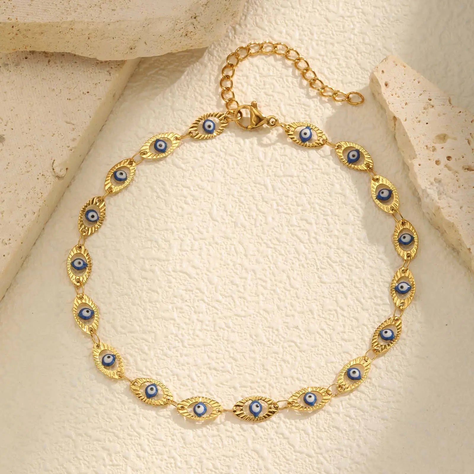 Gold Plated Stainless Steel Evil Eye Anklet