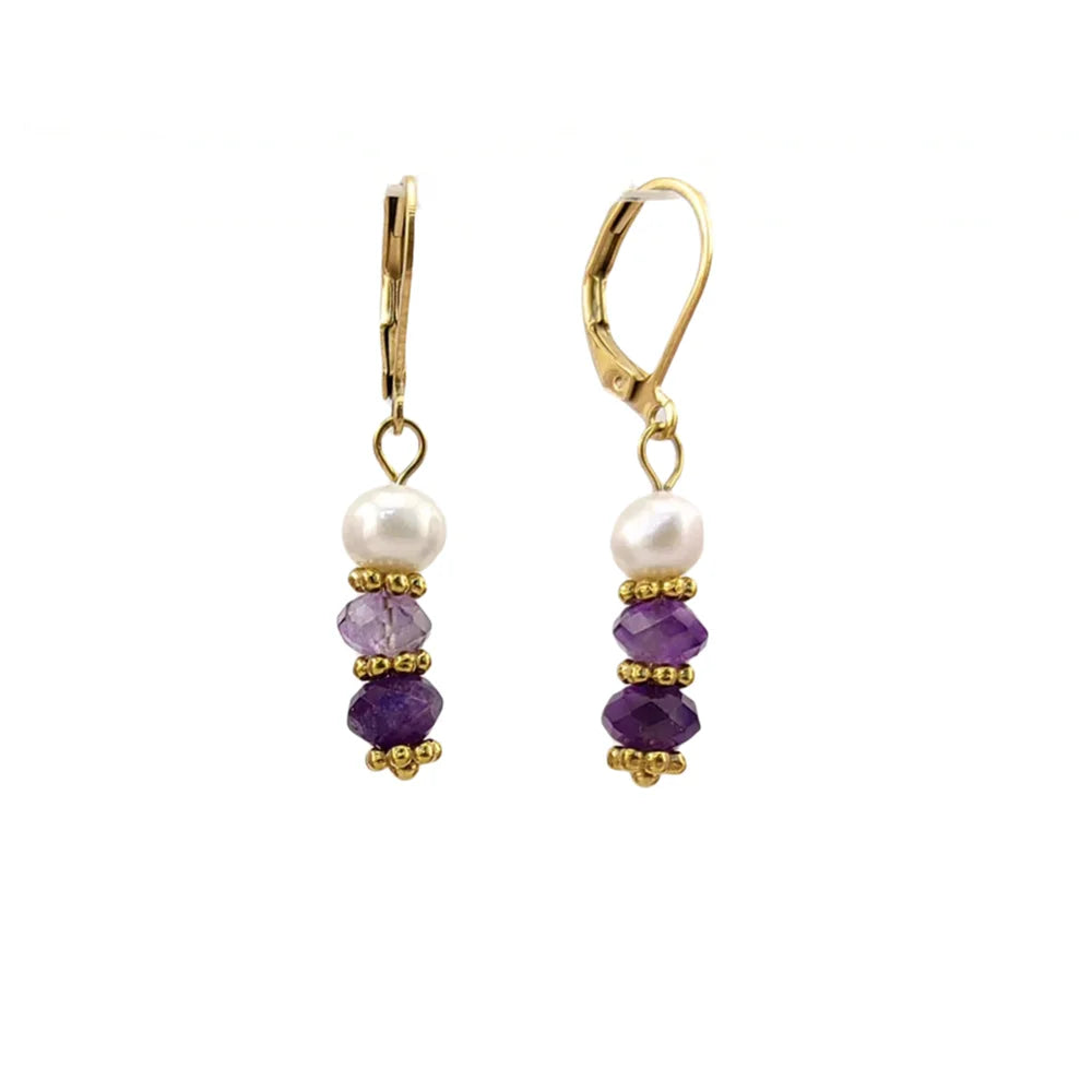 Fresh Water Pearl Crystal Drop Earrings 18K Gold Plated