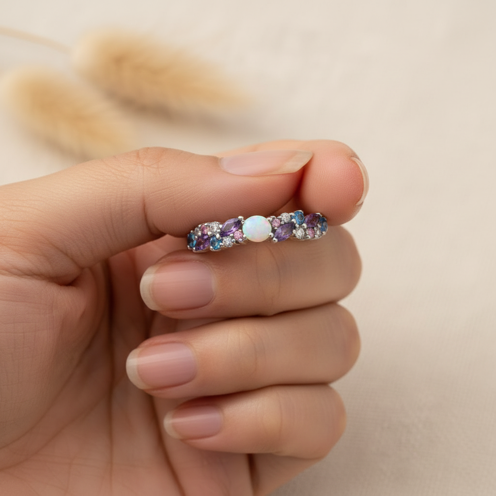 Ice Blue Purple Pink Zircon Stones Ring in 925 Sterling Silver