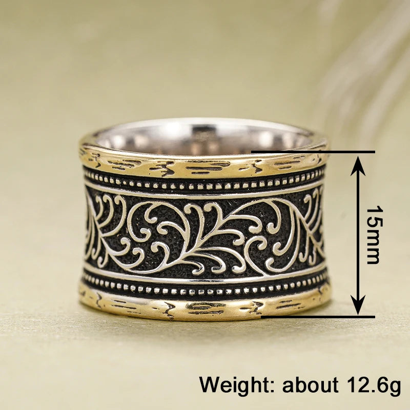 Two Tone Black Pattern Brass Band Ring - Bold, Statement Piece, Unique