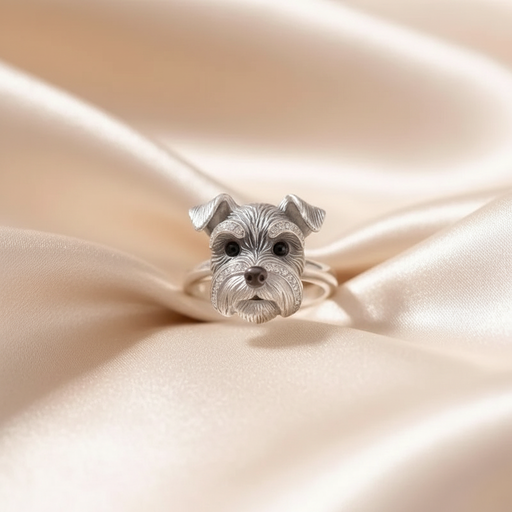 Adjustable Ring with Dog Head Face in Zinc Alloy with CZ Stones