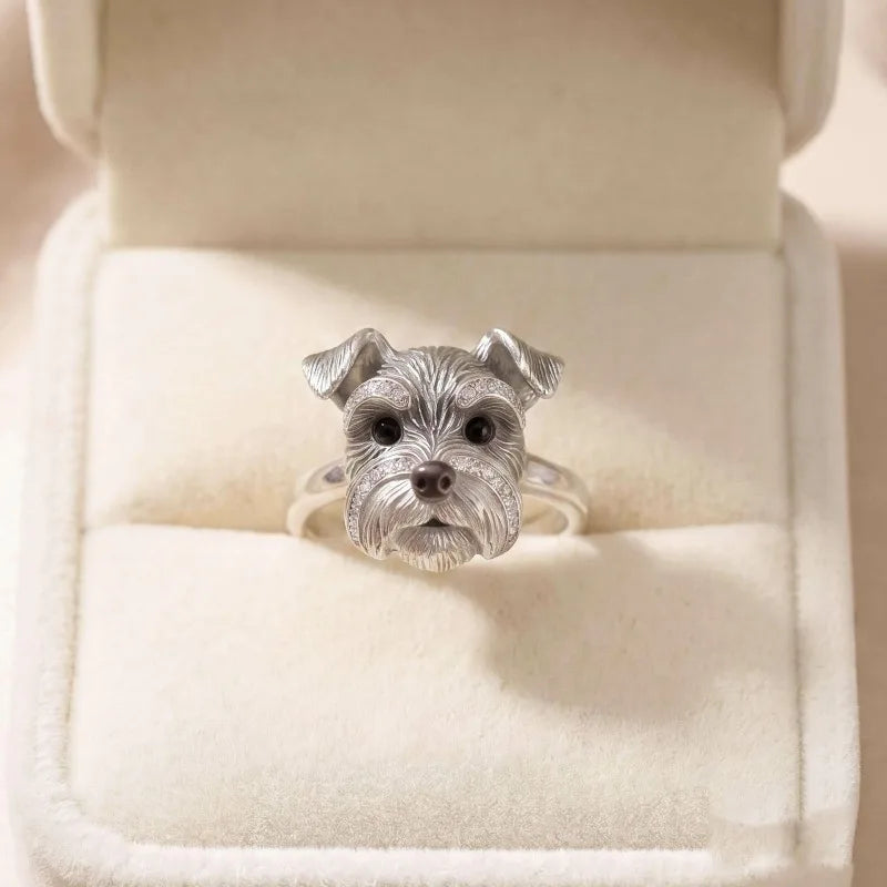 Adjustable Ring with Dog Head Face in Zinc Alloy with CZ Stones