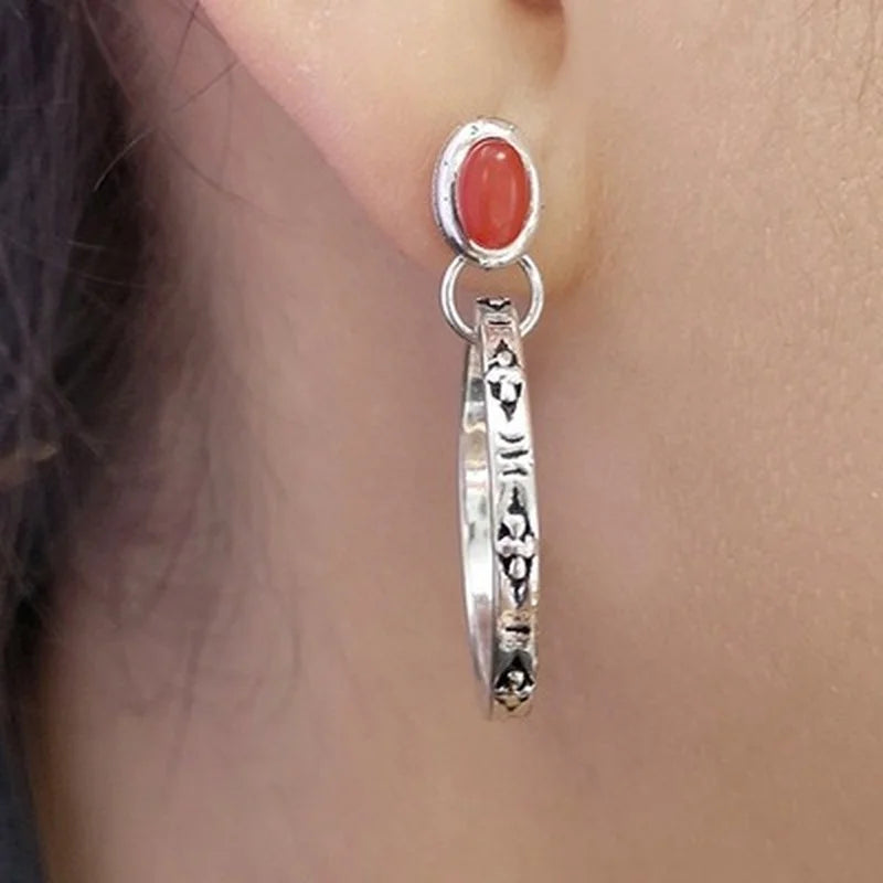 Vintage Inspired Ethnic Stone Hoop Alloy Drop Earrings