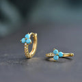 Dainty Hoop 3 Petals Turquoise Flower Alloy Earrings