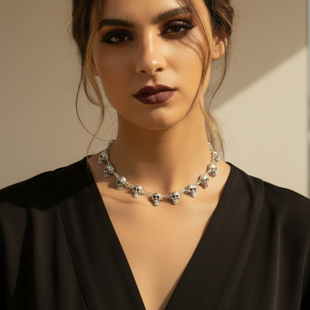Gothic Style Multiple Skull Connected Choker Zink Alloy Necklace