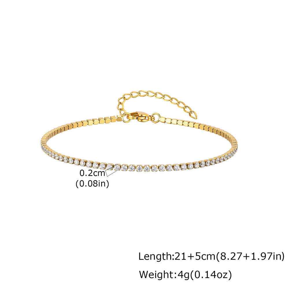 18K Gold Plated Stainless Steel Cubic Zirconia Tennis Anklet