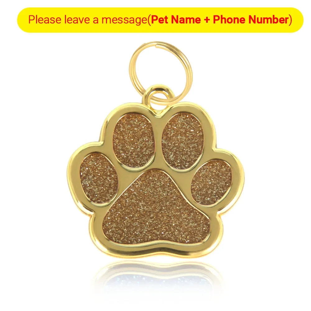Gold Tone Stainless Steel Dog Cat Paw Print ID Name Tag