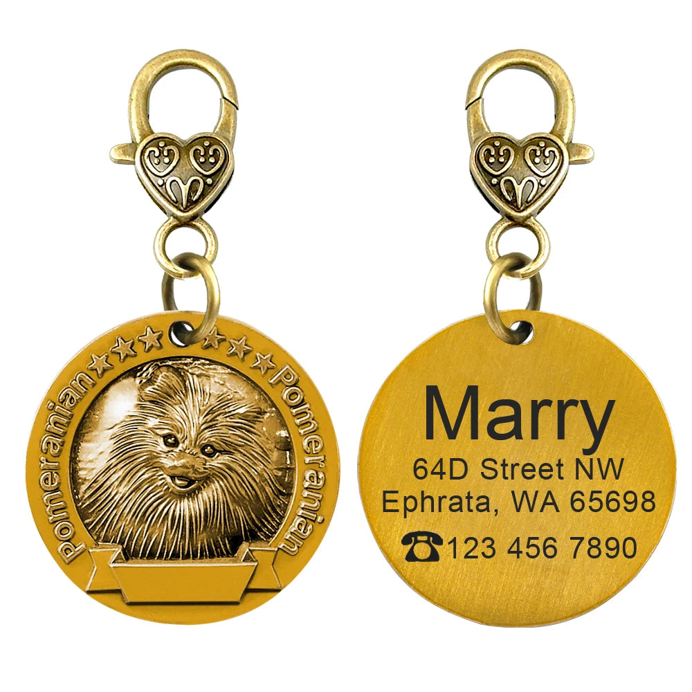 Personalized Dog ID Tag Customizable Copper Coated Various Dog Breeds