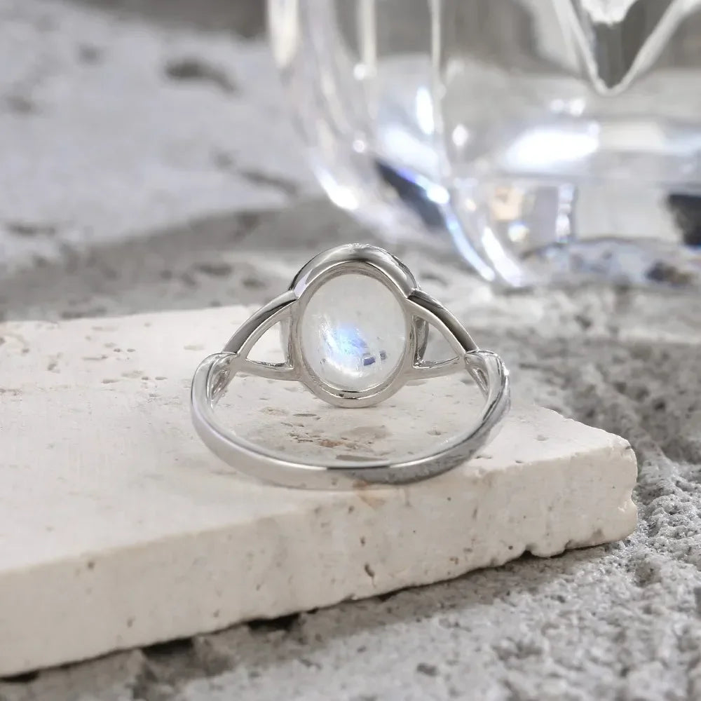 925 Sterling Silver Ring Natural 8-10mm Moonstone Ring