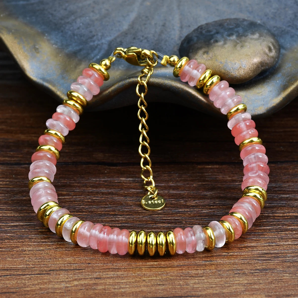 Natural Colorful Beaded Gemstones Boho Stainless Steel Bracelet
