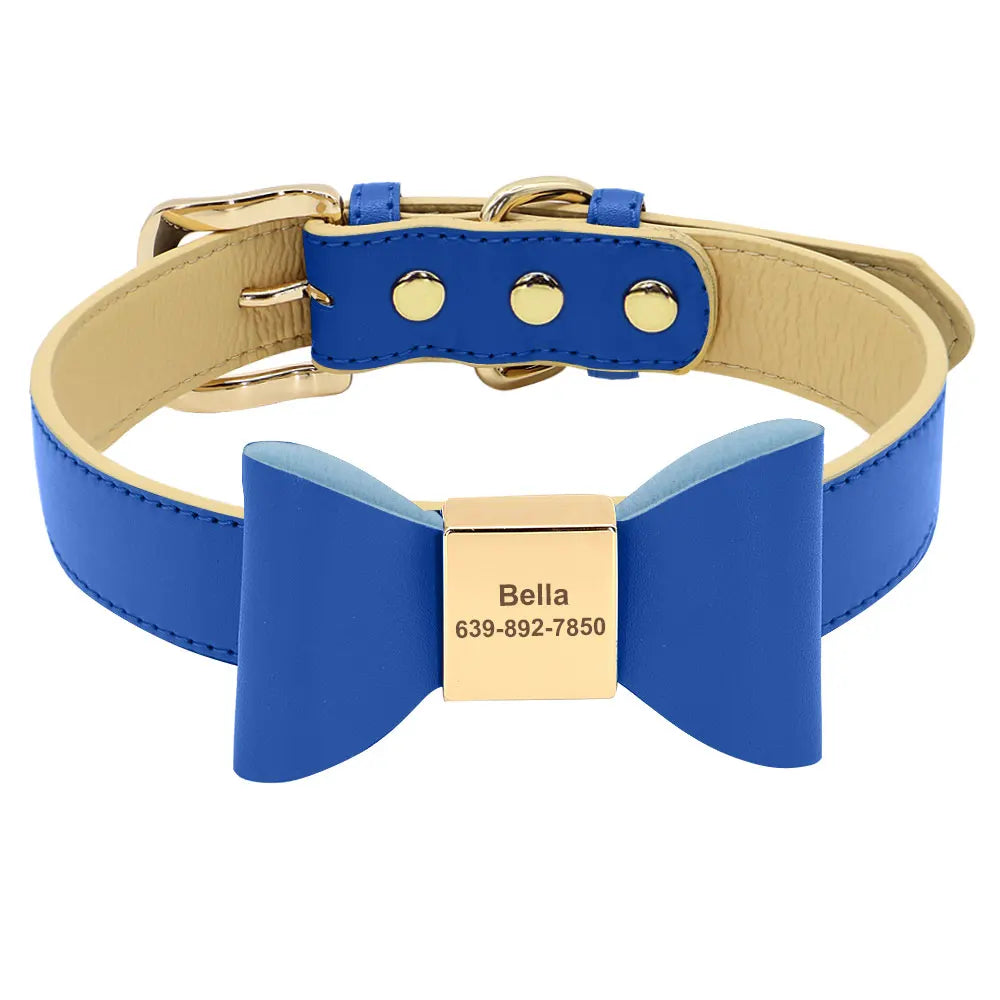 Personalized Dog Name Bow Tie Collar in Soft PU Leather - Very Stylish!