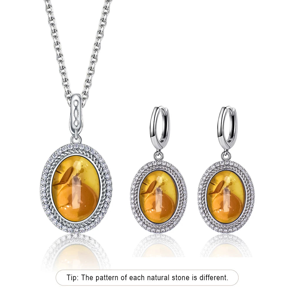 925 Sterling Silver Natural Moonstone Pendant & Earrings Set
