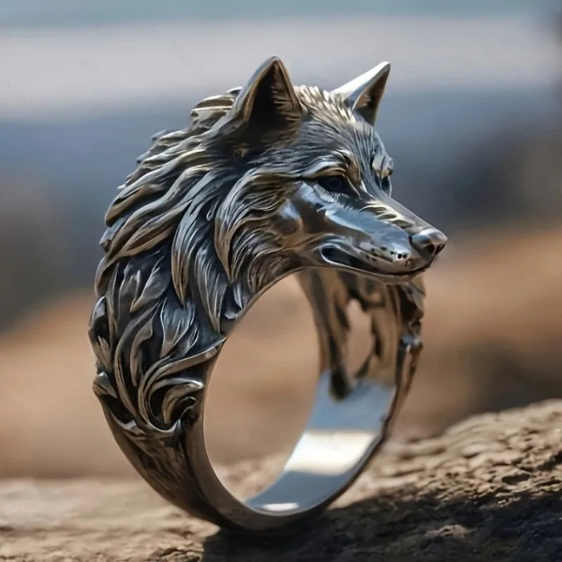 Gothic Wolf Head Stainless Steel Band Ring