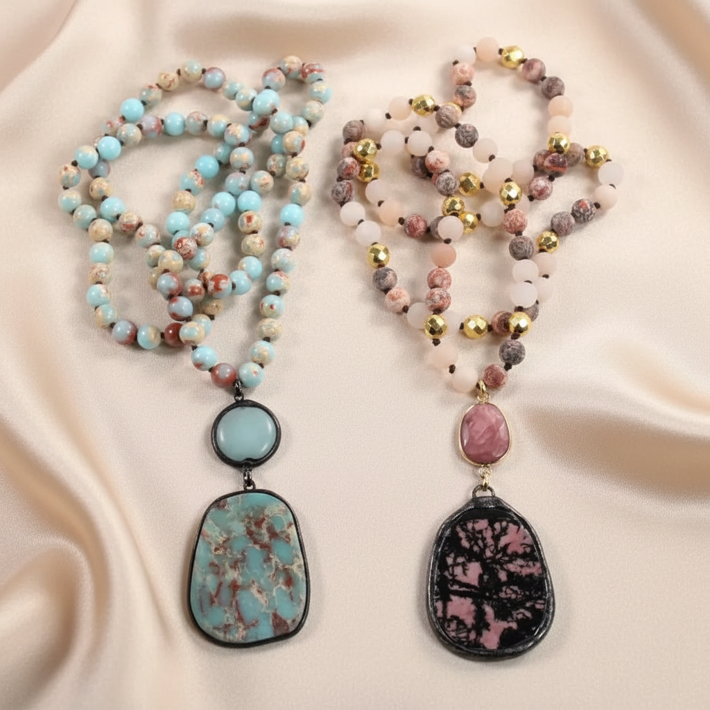 Bohemian Natural Bead Stone Knot Zinc Alloy Long Necklace