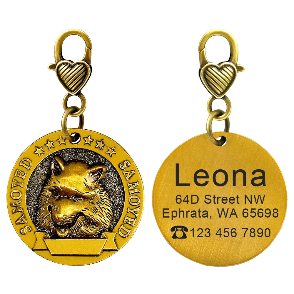 Personalized Dog ID Tag Customizable Copper Coated Various Dog Breeds