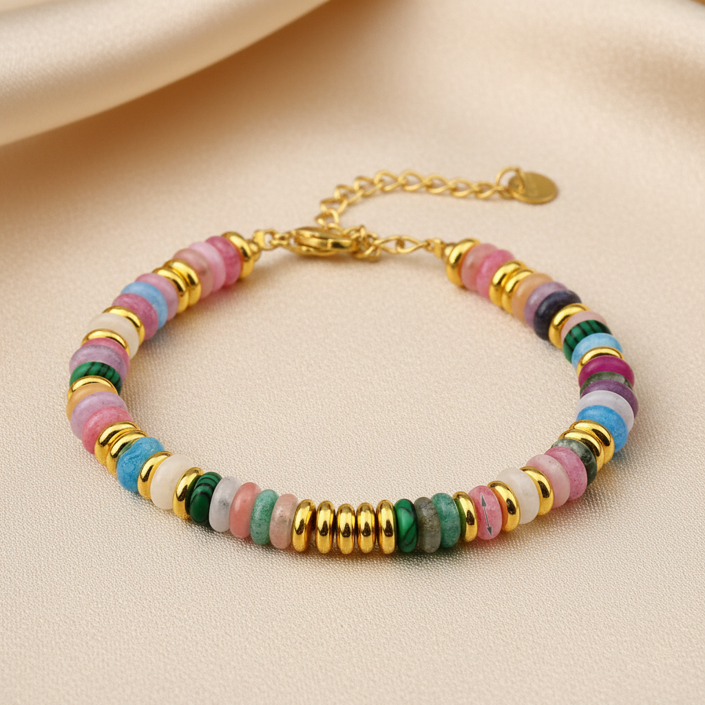 Natural Gemstone Beads Stainless Steel Bracelet