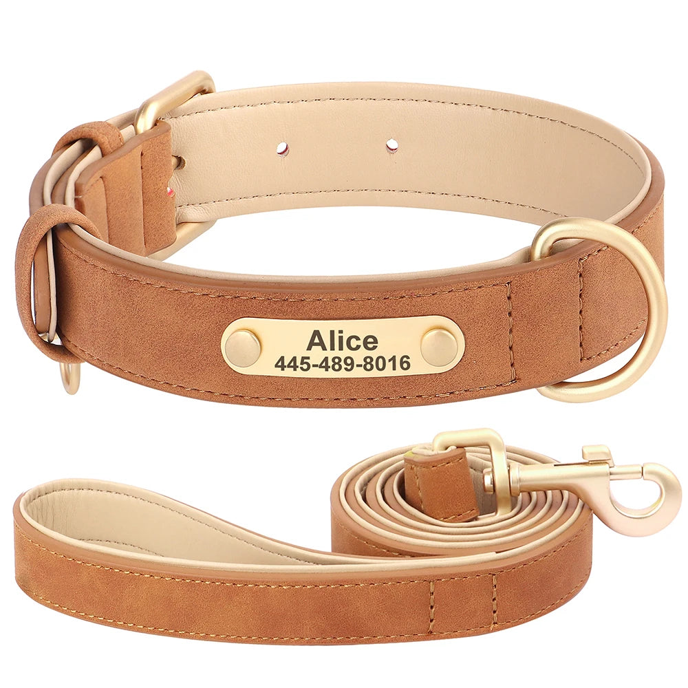 Soft Faux Leather Adjustable Dog Collar - Customize, Engrave, Name Tag, ID Necklace