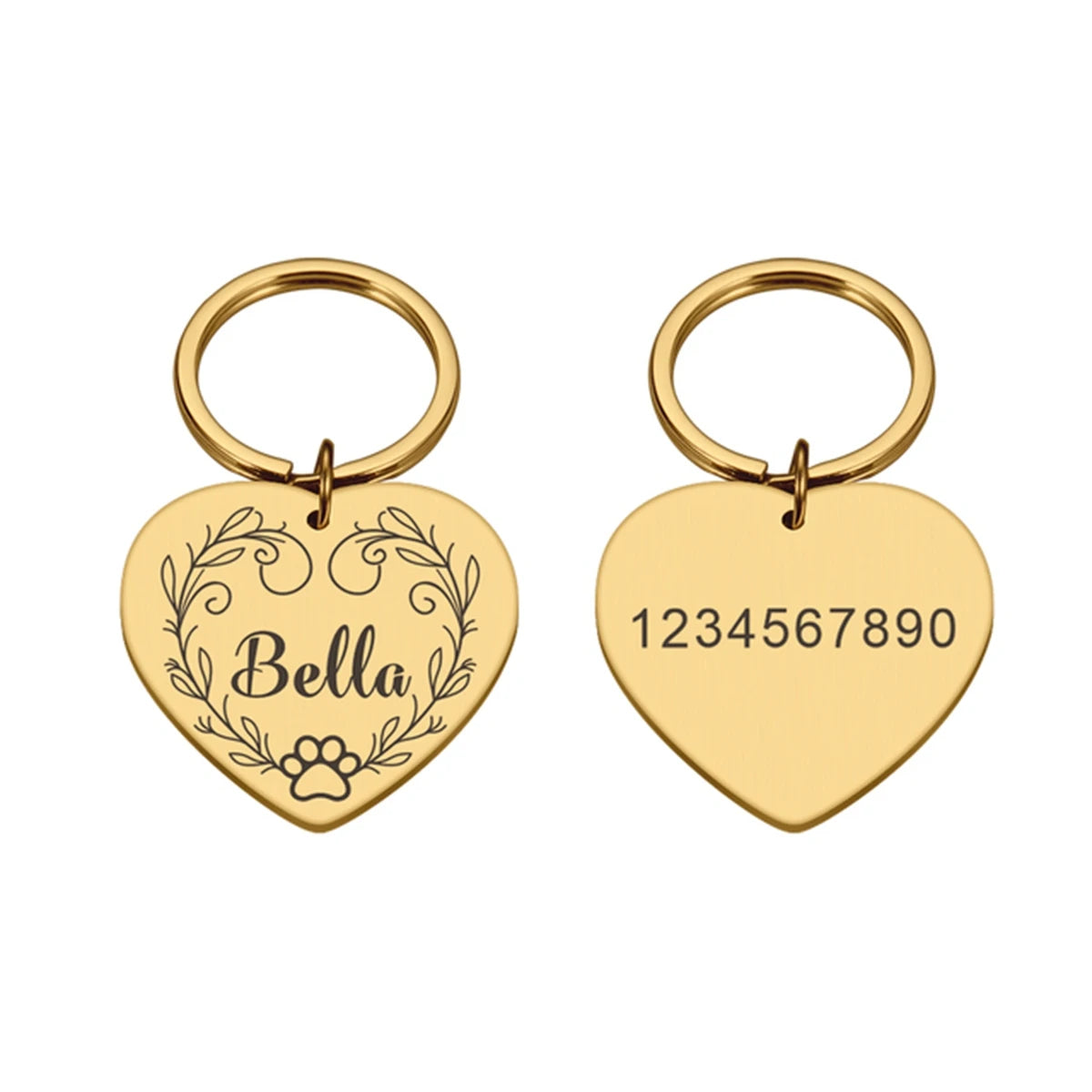 Stainless Steel Heart Pet ID Name Tag Customizable
