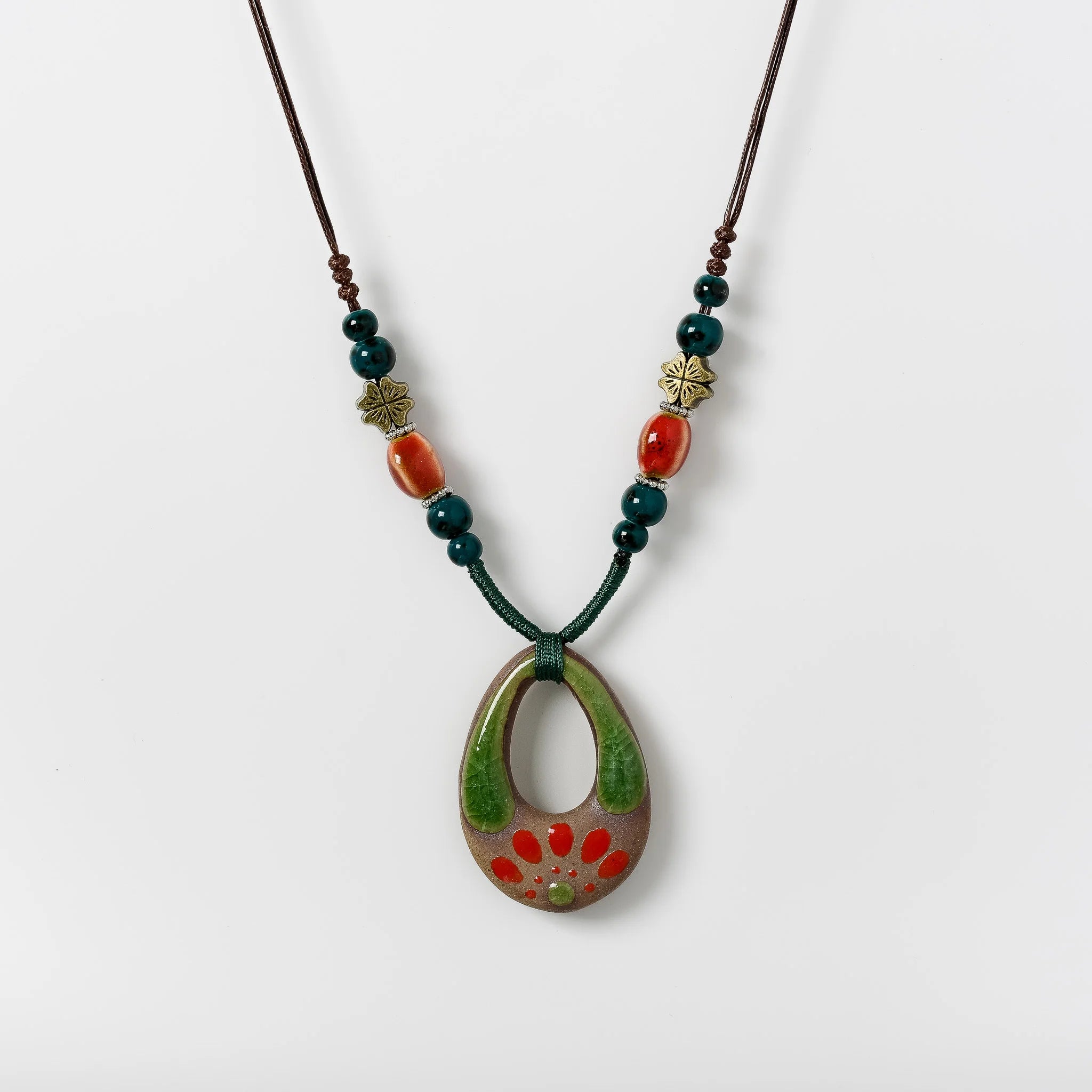 Handmade Ceramic Pendant Beads Necklace Retro