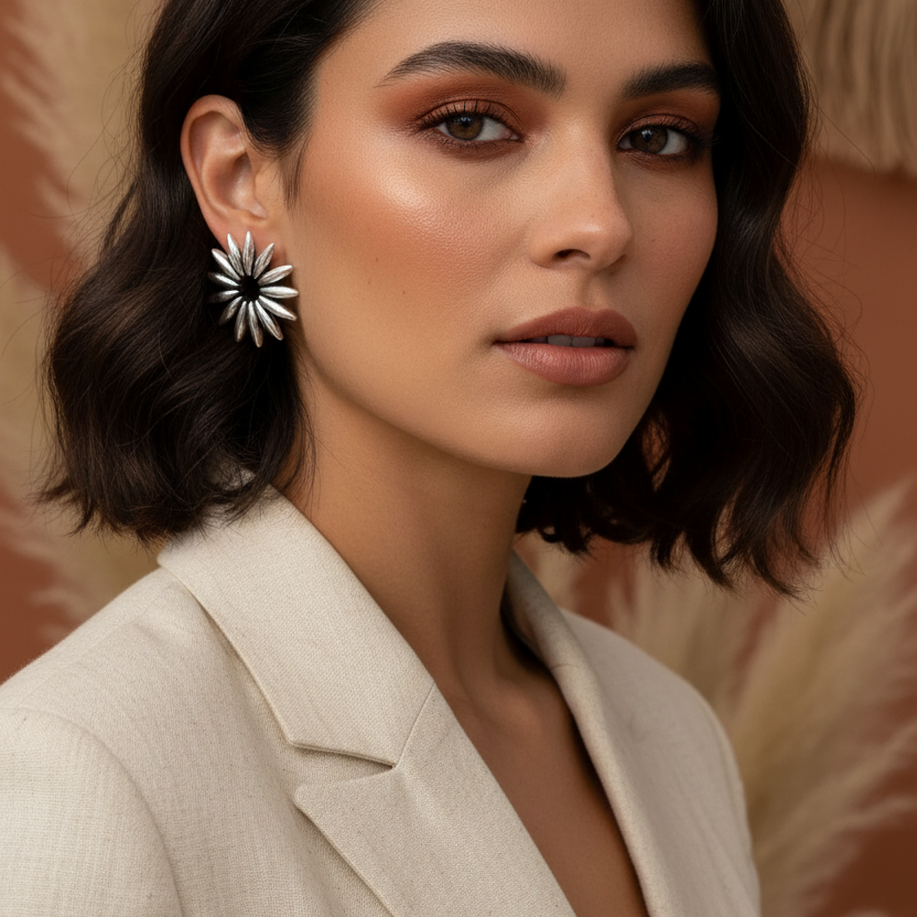Unique 925 Sterling Silver Flower Stud Earrings