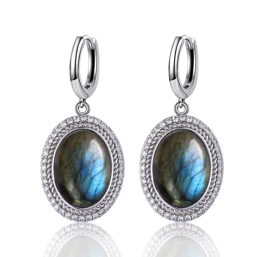 925 Sterling Silver Natural Moonstone Pendant & Earrings Set