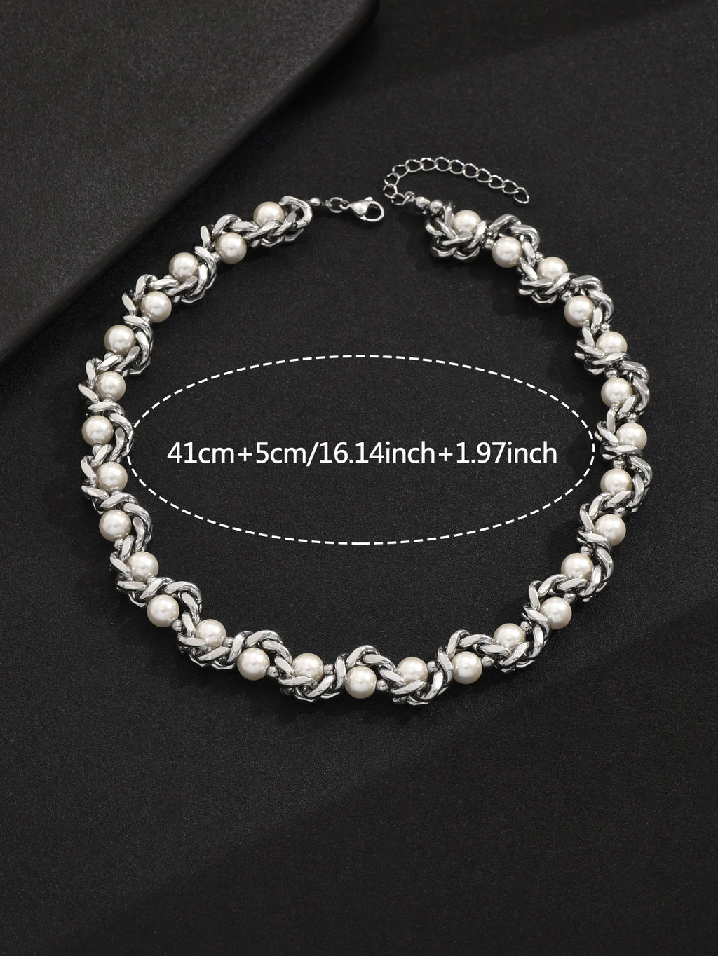 Punk Stainless Steel Thick Chain Pearl Choker Necklace Unisex