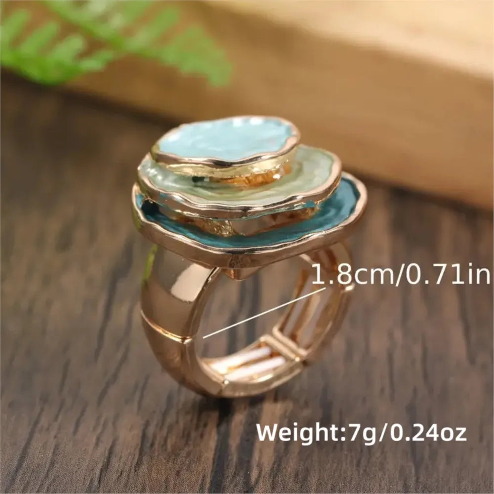 14K Gold Plated Cocktail Ring - Bohemian Three-Layer Circular Blue Bold