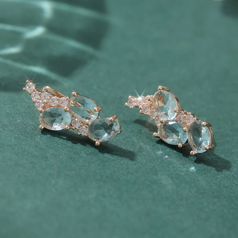 Clear Blue CZ KC Gold Plated Copper Earrings