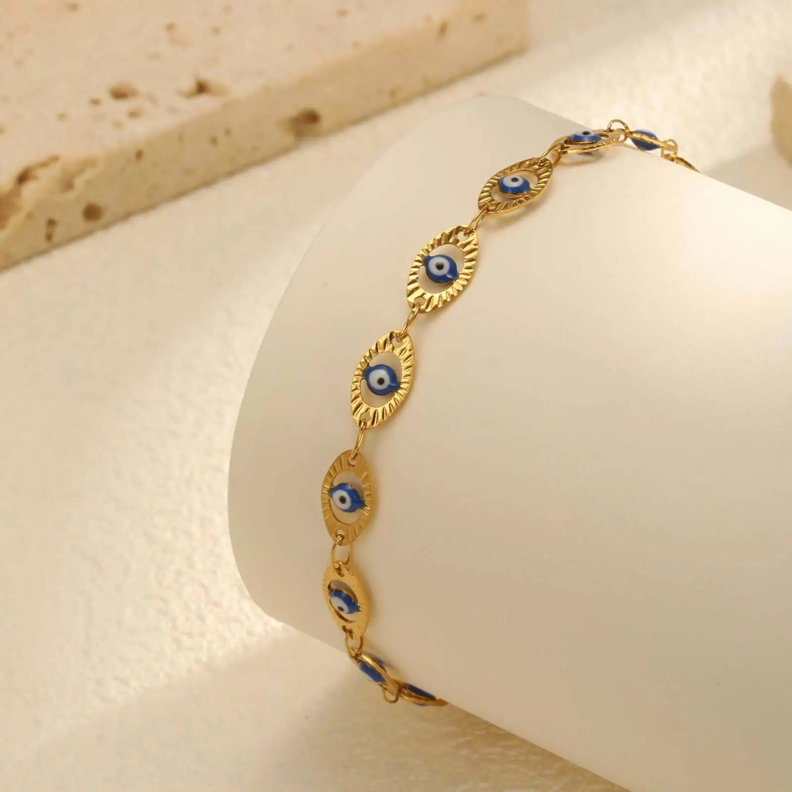 Gold Plated Stainless Steel Evil Eye Anklet