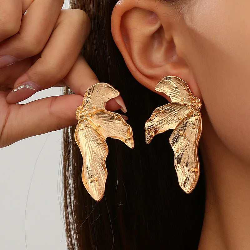 Exaggerated Bold Geometric Leaf Stud Alloy Earrings