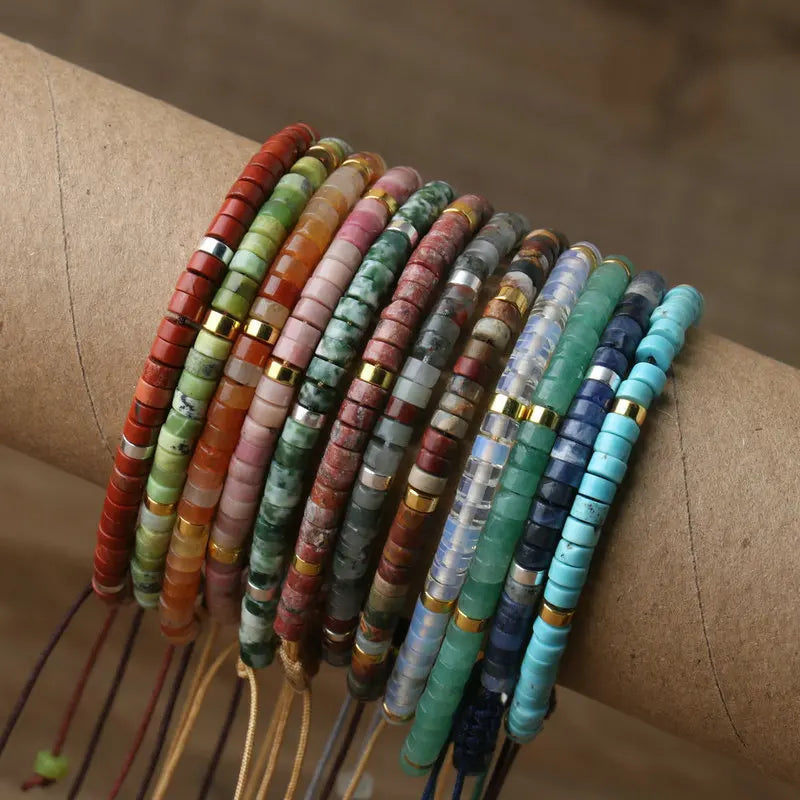 Natural Stone Beads Adjustable Rope Bracelet - Large Selection
