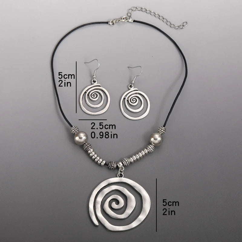 Bold Bohemian Style Alloy Spiral Pendant Necklace & Earrings - 3 Options