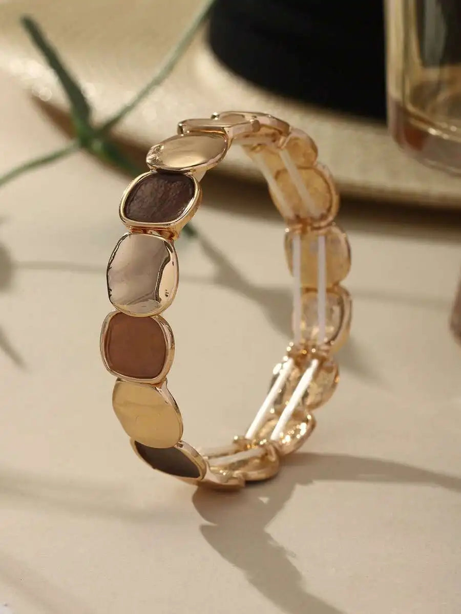 KC Gold Plated Zinc Alloy Soft Shades Stones Stretch Bracelet
