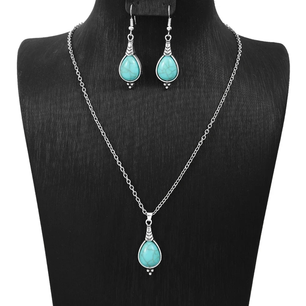 Alloy Sets of Bohemian Turquoise Earrings & Necklaces