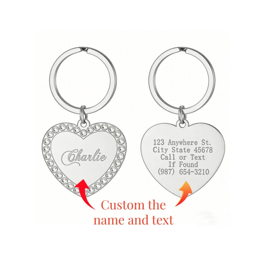 Gold-Plated Heart Rhinestones Pet ID Tag - Custom, Personalized