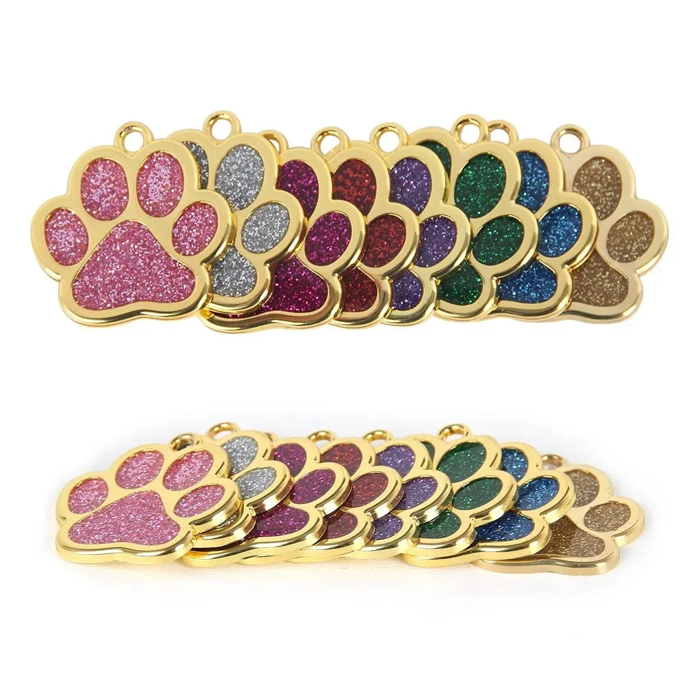 Gold Tone Stainless Steel Dog Cat Paw Print ID Name Tag