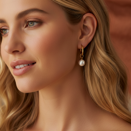 14K Gold-Plated Stainless-Steel Hoop Earrings with Faux Pearls