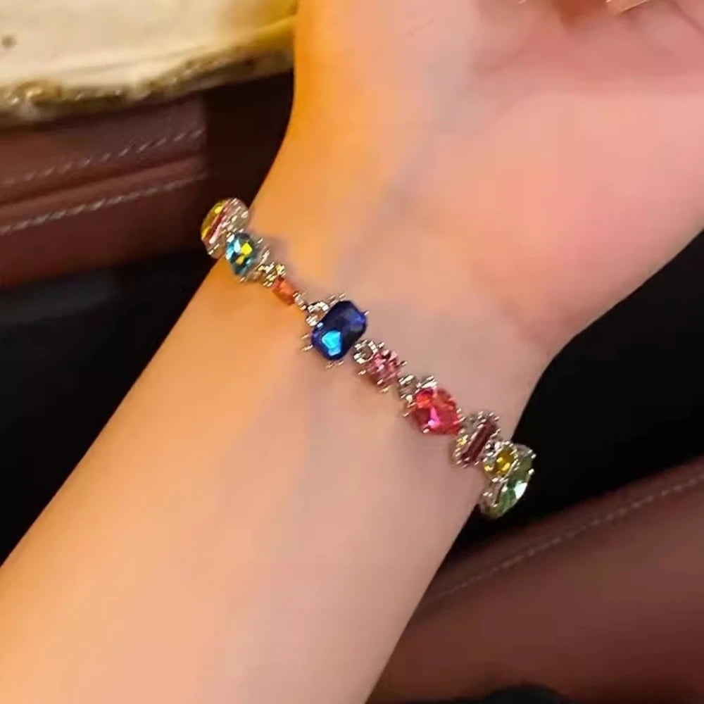 Colorful Zircon Crystal Necklace, Earrings & Bracelet in Zinc Alloy